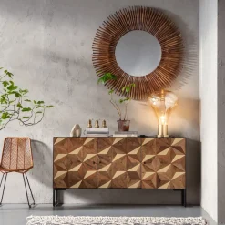 Spegel Sunlight - Rund Spegel av Träpipor, Ø120 - KARE Design