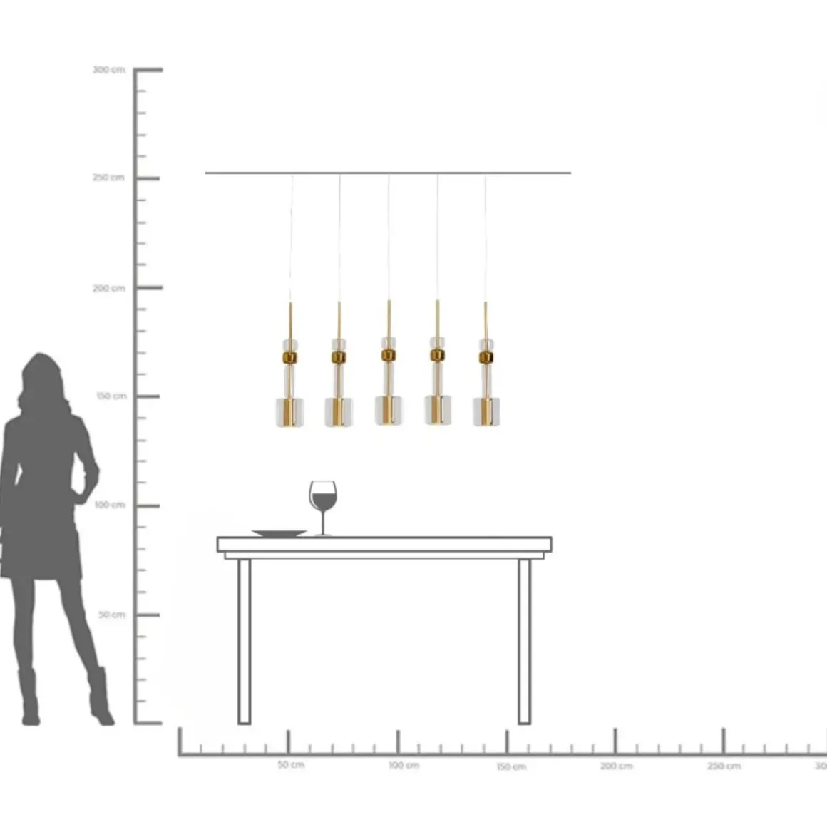 Taklampa Candy Bar - Guld, 103cm - KARE Design