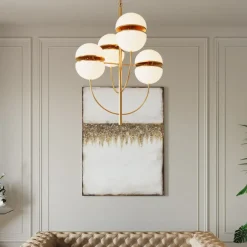 Taklampa Leisha - Mässing/Opalfärgat Glas, 4 Klot - KARE Design