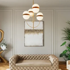 Taklampa Leisha - Mässing/Opalfärgat Glas, 4 Klot - KARE Design