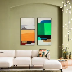 Tavla Abstract Shapes - Grön, 73x143cm - KARE Design