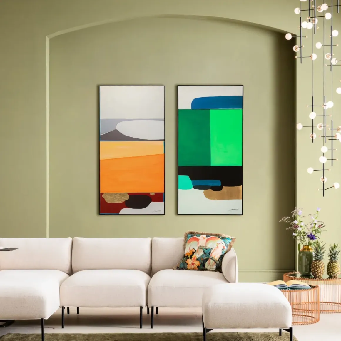 Tavla Abstract Shapes - Grön, 73x143cm - KARE Design