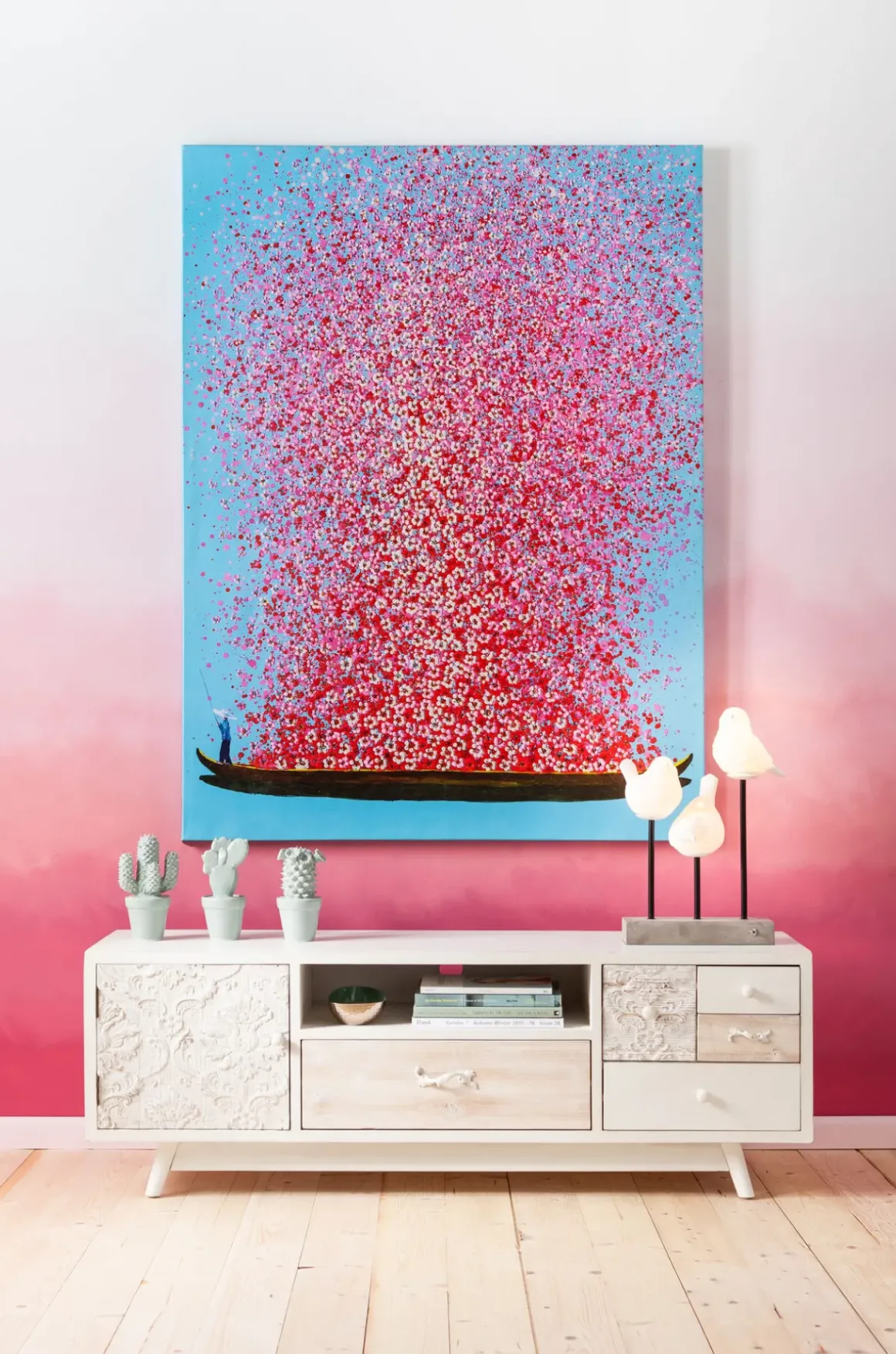 Tavla Flower Boat - Blå/Rosa, 80x100cm - KARE Design
