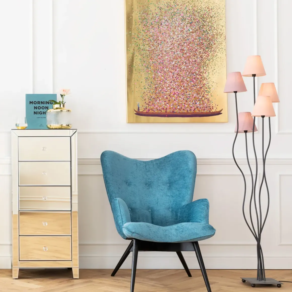 Tavla Flower Boat - Guld/Rosa, 80x100cm - KARE Design