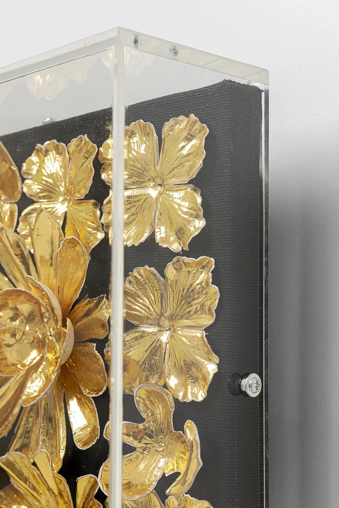 Tavla Flower Guld - 3D Blommor i Djup Plexiram, 80x80cm - KARE Design