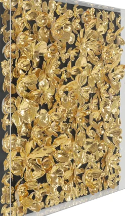 Tavla Flower Guld - 3D Blommor i Djup Plexiram, 60x60cm - KARE Design