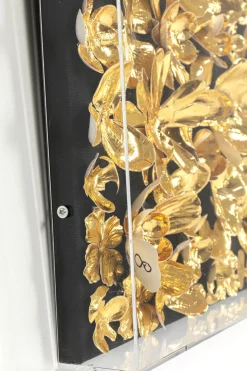 Tavla Flower Guld - 3D Blommor i Djup Plexiram, 60x60cm - KARE Design