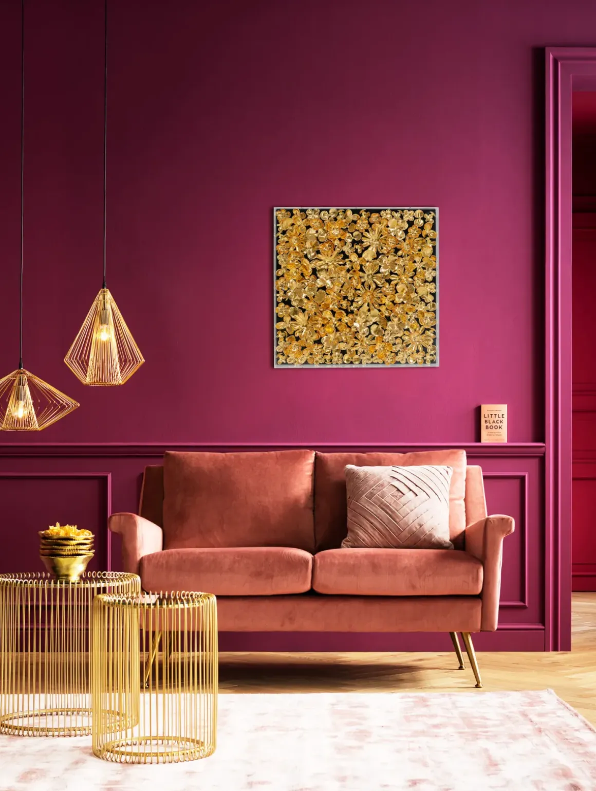 Tavla Flower Guld - 3D Blommor i Djup Plexiram, 60x60cm - KARE Design