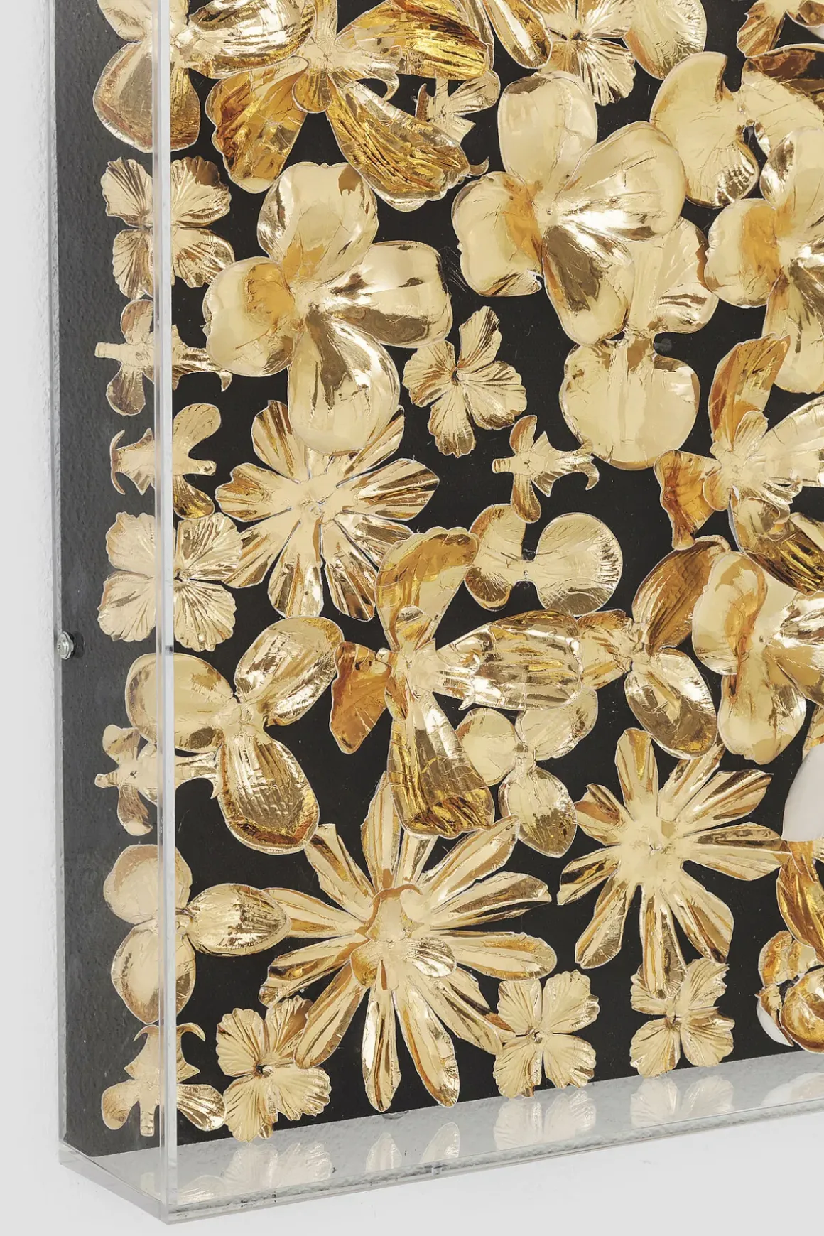 Tavla Flower Guld - 3D Blommor i Djup Plexiram, 120x120cm - KARE Design