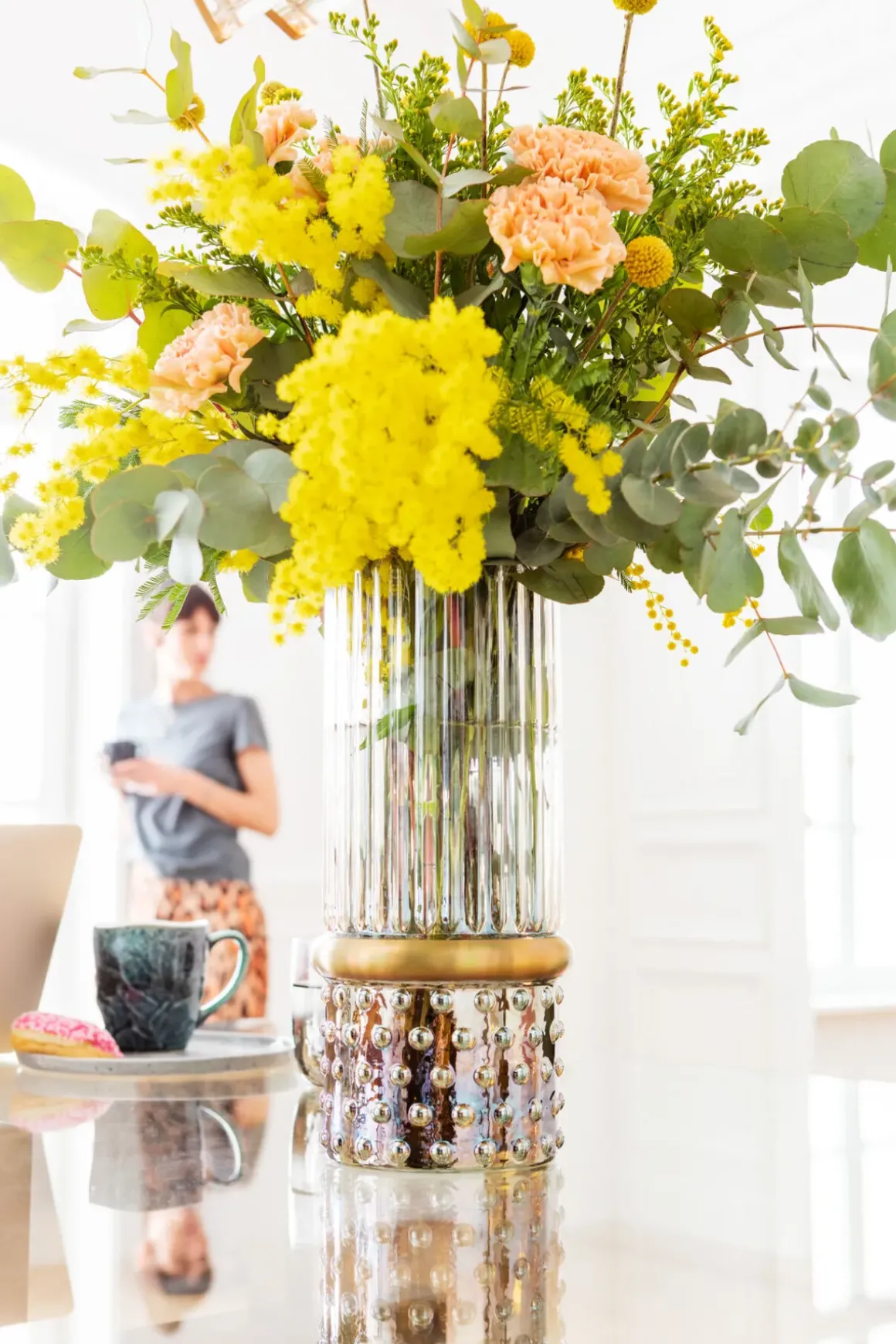 Vas LA - Cylinderformad vas i Glas/Guld, 32cm - KARE Design