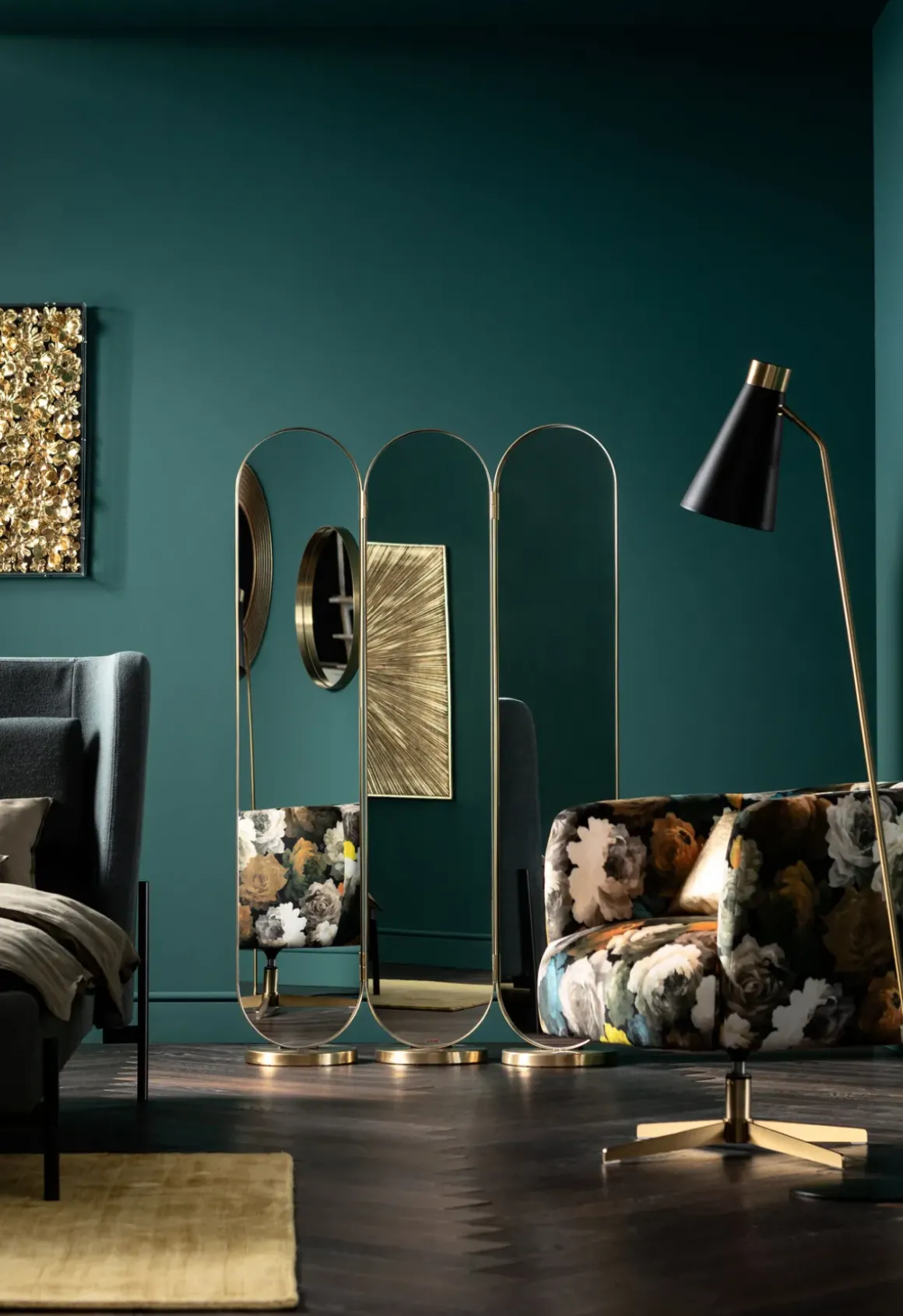 Vikskärm Curve - Skärm av Spegelglas/ Borstad Mässing - KARE Design