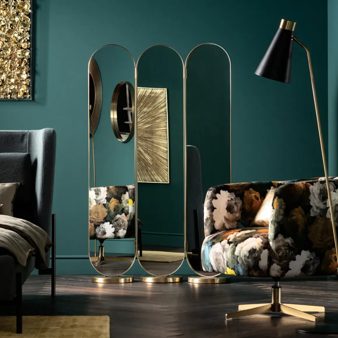 Vikskärm Curve - Skärm av Spegelglas/ Borstad Mässing - KARE Design
